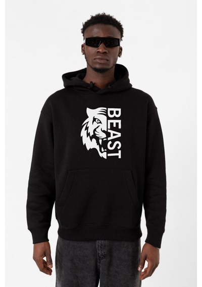 Mr Beast Half Face Siyah Erkek 3ip Kapşonlu Sweatshirt 001