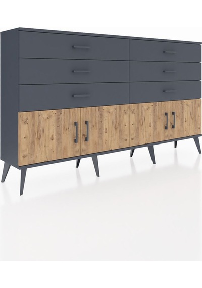 Arges Konsol 2 Raflı 6 Çekmeceli 4 Kapaklı 176x30x99 Antrasit-çam Antrasit-çam/antrasit Arges Konsol 2 Raflı 6 Çekmeceli 4 Kapaklı 176x30x99 Antrasit-çam Antrasit-çam/antrasit