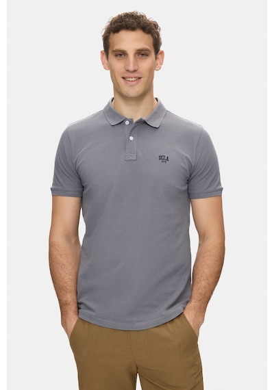 Ucla Lakes Koyu Gri Polo Yaka Nakışlı %100 Pamuk Standard Fit Erkek Tshirt