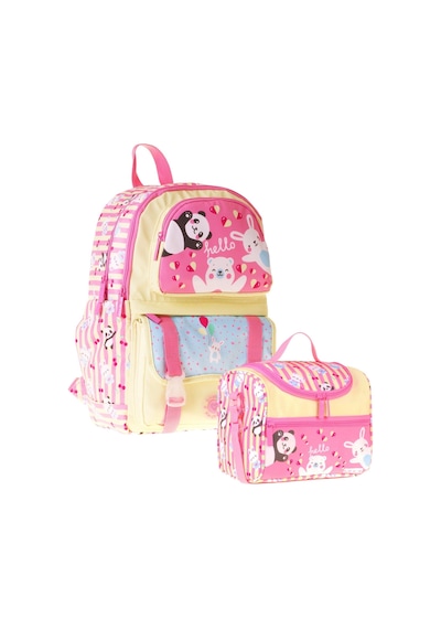 Kaukko Kids Hello Kız Çocuk Sarı - Pembe İlkokul Sırt Çantası Ve Beslenme Çanta Seti - Setkk-l5308b Çok Renkli