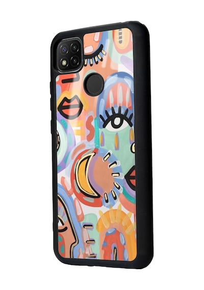 Xiaomi Redmi 9c Suluboya Retro Göz Tasarımlı Glossy Telefon Kılıfı Siyah