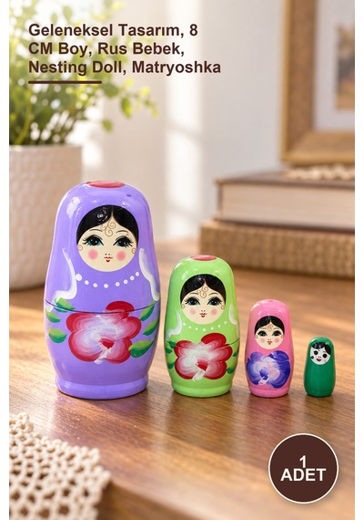 1 Adet Ahşap Matruşka Geleneksel Tasarım, 8 Cm Boy, Rus Bebek, Nesting Doll, Matryoshka