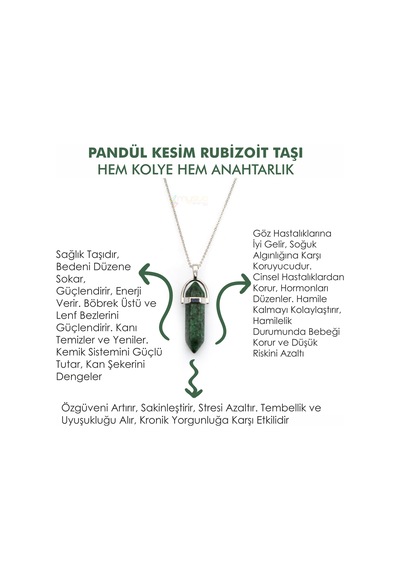 Mystic Energy Doğaltaş Rubizoit(Anyolit) Hem Kolye Hem  Anahtarlık Mavi