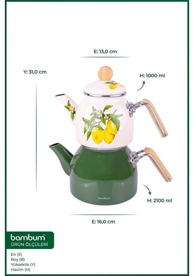 Bambum Unique - Bambu Kulplu Emaye Çaydanlık Takımı Limon