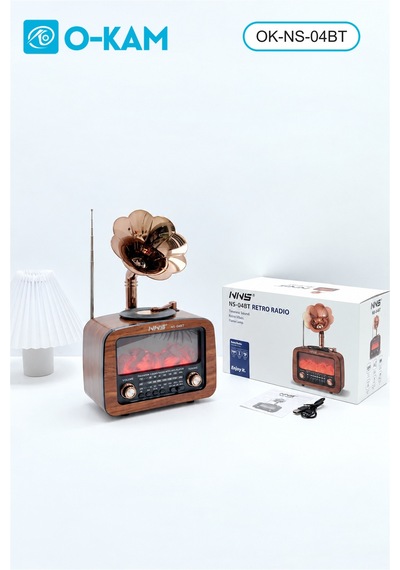 O-kam Ok-ns-04bt Bluetooth Gramofon Şömine Efektli Radyo