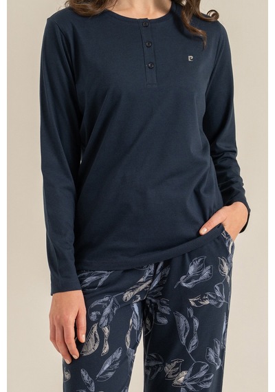 Pierre Cardin Kadın Leaves Lacivert Uzun Kol Pijama Takım Pc9258-s-v1 Pc9258-s-v1