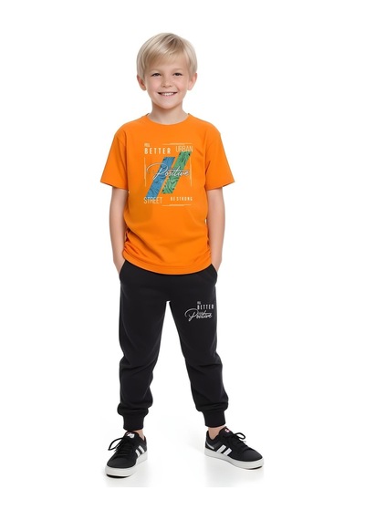 Fyk Kids Erkek Çocuk Mevsimlik Positive Baskılı Alt-üst Takım Turuncu