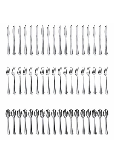 Metal Görünümlü Plastik Çatal Bıçak Kaşık Set 54 Parça Gümüş