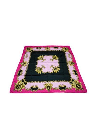 Tikitonki Otantik Desenli Kare Kesim Saten Pembe Eşarp Pembe Pembe