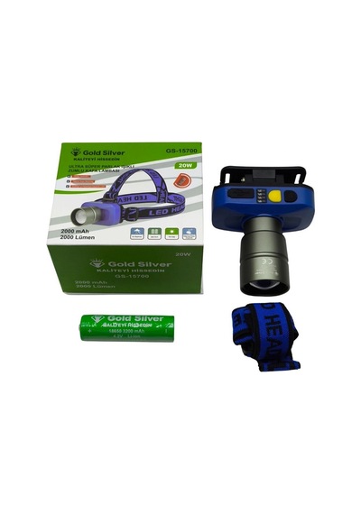 Kargo Gold Silver Gs-15700 20w 2000 Lümen Sarı Beyaz Işık Zoomlu Şarj Edilebilir Kafa Feneri Najmaddin Çok Renkli