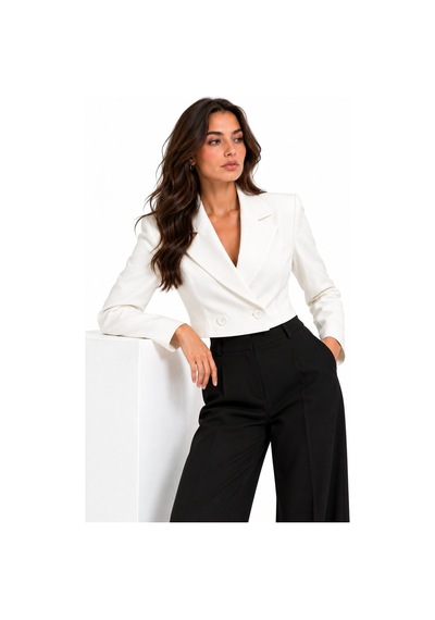 Lafela Kruvaze Kapama Yapılı Crop Blazer Beyaz