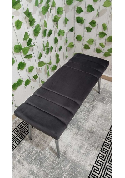 Özcan Metal Krom Metal Ayaklı Metal Kasalı Bench Mutfak Salon Antre Yatak Odası Balkon Puf Bank Antrasit