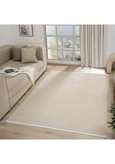 Bej Kabartmalı Soyut Modern Halı - Mk0556bjl