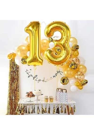 Brokoli Home 8 Numara Folyo Gold Balon, Folyo Altın Balon 100cm 4 Karışık Renkli