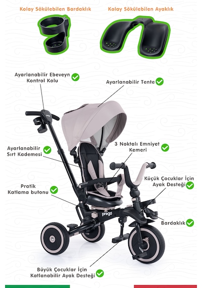 Prego Happy Dino Plus 360 Tamamen Katlanabilir Çocuk Bisikleti