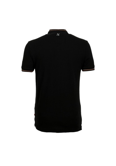 Erkek Siyah Slim Fit Hakim Yaka Ribanalı Baskılı %100 Pamuk T-shirt Jeans 1975-siyah Siyah