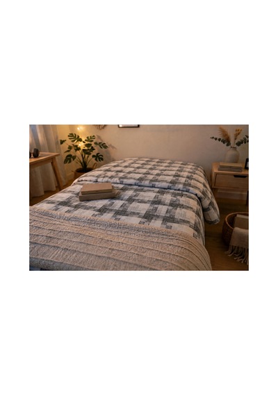 Tek Kişilik Elyaf Dolgulu Kapitone Ekoseli Gri Çok Amaçlı Yatak Örtüsü 155x215 Cm Çift Taraflı Gri Gri