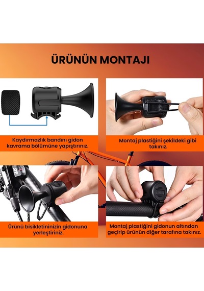Upway Yüksek Sesli Elektronik Bisiklet Scooter Kornası - Pilli 120db Ses Gücü Siyah