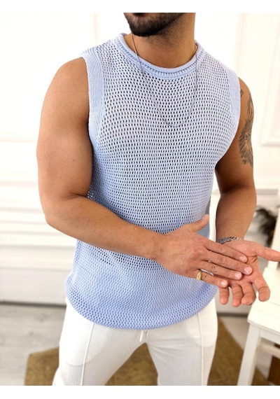 T-shirt Nefes Alabilen Terletmez Pamuklu Fileli Tişört Oversize Tshirt Sıfır Kol Tişört Mavi
