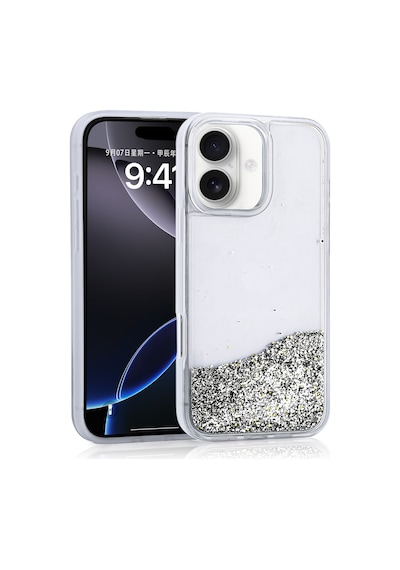 Apple iPhone 16 Uyumlu Kılıf Sıvılı Simli Şeffaf Arka Yüzey Zore Keto Silikon Kapak-gümüş Gümüş