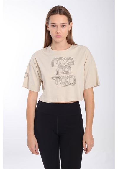 Maraton Sportswear Comfort Kadın Bisiklet Yaka Kısa Kol Basic Kil Rengi Crop Top 20880 Gri