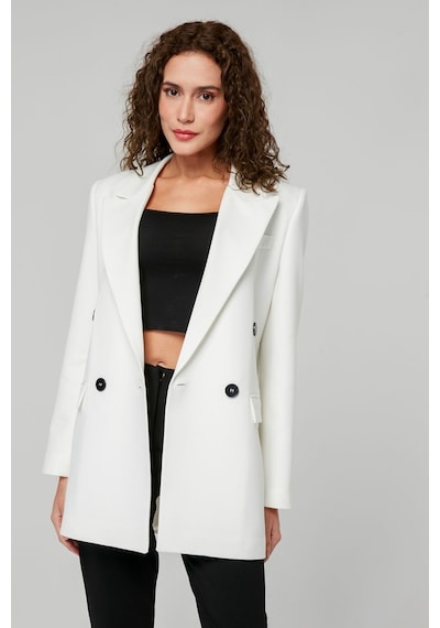 Ekru Regular Astarlı Kruvaze Kapama Dokuma Blazer Ceket 001