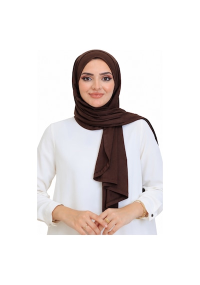 Modish Group Penye Boyun Kapamalı Şal Başörtü Hazır Giyim Turban Esnek Jersey Şal Kahverengi