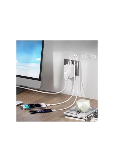 Magicool Tekli Yüksek Voltaj Korumalı Duvar Prizi 2x Type-c 1x Usb Çıkışlı Priz Grup Priz Çoğaltıcı Siyah