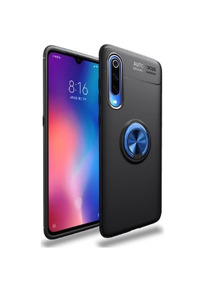 Xiaomi Mi 9 Se Kılıf Yüzüğü Stant Ve Araç Tutucu Olabilen Şık Esnek Premium Silikon Kapak Ryc/ravel Siyah - Mavi