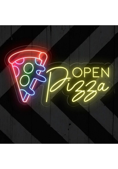 Open Pizza Yazılı Neon Tabela Sarı