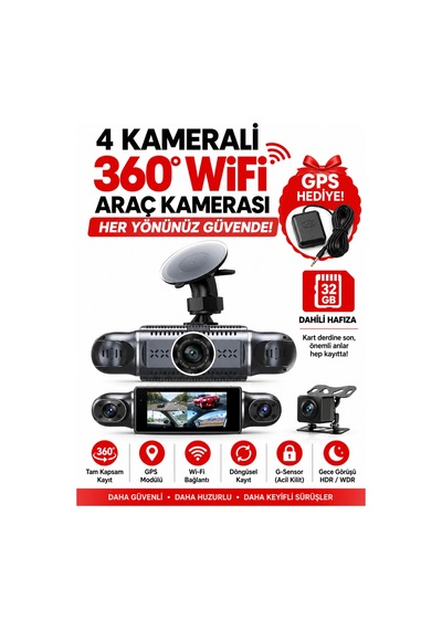 4 Açı Araç İçi Kamera 1080p Hd Gps Modül Birlikte Kendi Hafızası 32gb Mobil Uygulama Desteği