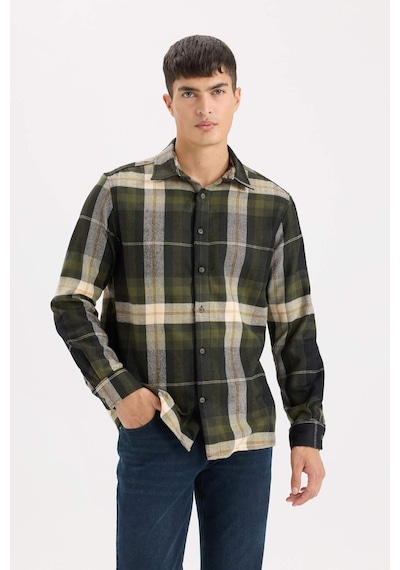 DeFacto Regular Fit Polo Yaka Kareli Flanel Uzun Kollu Gömlek D5835AX24AUNV64