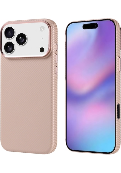 Techaks Apple Uyumlu iPhone 17 Pro Max Kılıf M-safe Şarj Özellikli Karbon Fiber Görünümlü Tchs Nekst Kapak - Bej Bej