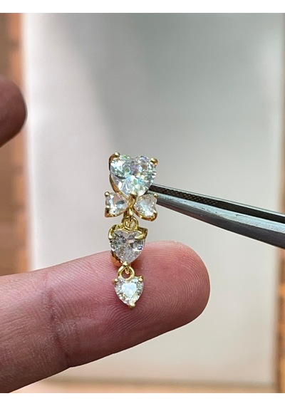 316 L Cerrahi Çelik Parlak Zirkon Taşlı Fiyonk Modeli Göbek Piercingi Altın