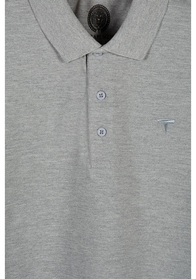 Erkek Gri Basic Slim Fit Polo Yaka T-shirt Gri