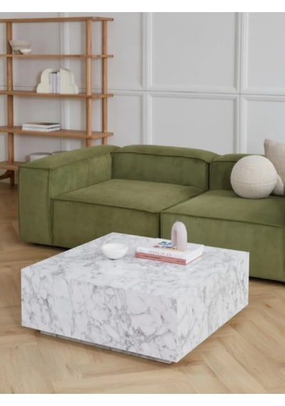 Most Lignum Mermer Görünümlü %100 Mdf Orta Sehpa 80x80 Cm Beyaz