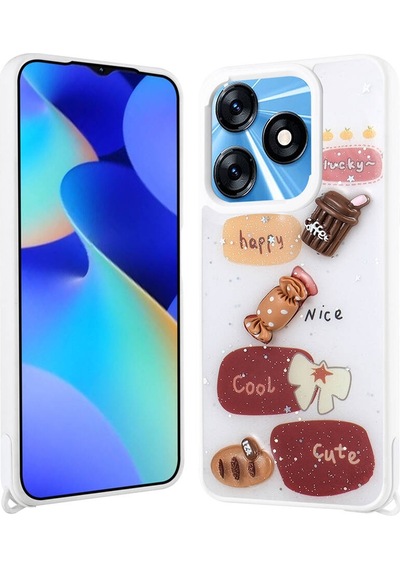 Tecno Spark 10c İle Uyumlu Kılıf Parlayan Sıvılı Simli Kabartma Figürlü Kapak