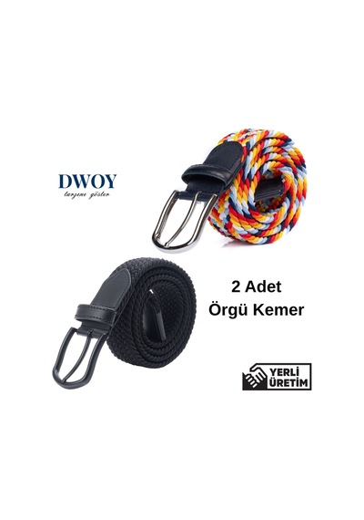 Dwoy Elastik Örgü Kemer 2'li Set-791 Çok Renkli