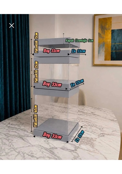 Asetat Gelin&damat Çeyiz Bohça Kutusu Gümüş Yaldız 3'lü Set 1 Takım Şeffaf Katlanabilir Demonte Söz Nişan Hediyelik Ölçüler Büyükboy:33 33 40cm Orta Boy: 33 33 25cm Küçük Boy: 33 33 15cm