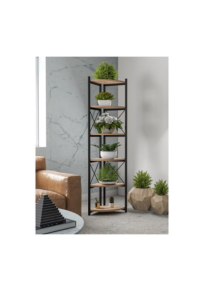6 Raflı Kitaplık Ve Saksılık Krem 160 Cm Çok Renkli