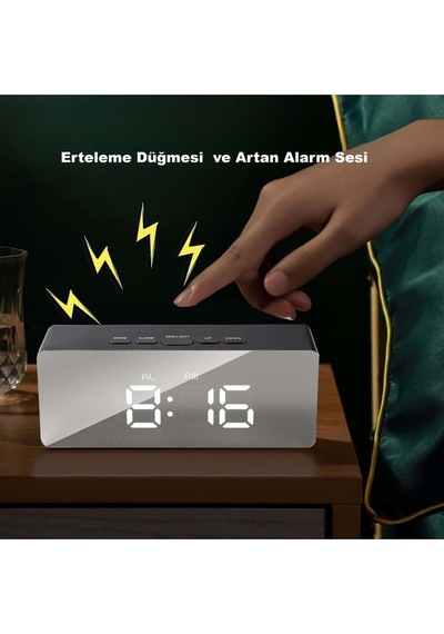Akıllı Aynalı Dijital Saat Led Göstergeli, Alarm & Termometre, Usb/pil
