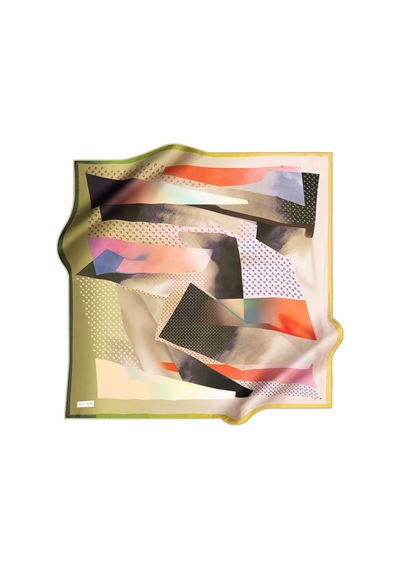 Geometrik Desenli Pierre Cardin Crepe Saten Eşarp Sarı-yeşil Sarı-yeşil