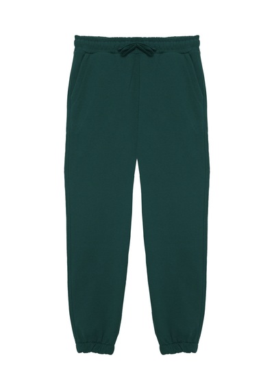 Tudors Unisex Relax Fit Rahat Kesim Şardonlu 3 Cepli Lastikli Jogger Paça Yeşil Eşofman Altı-32642 Yeşil