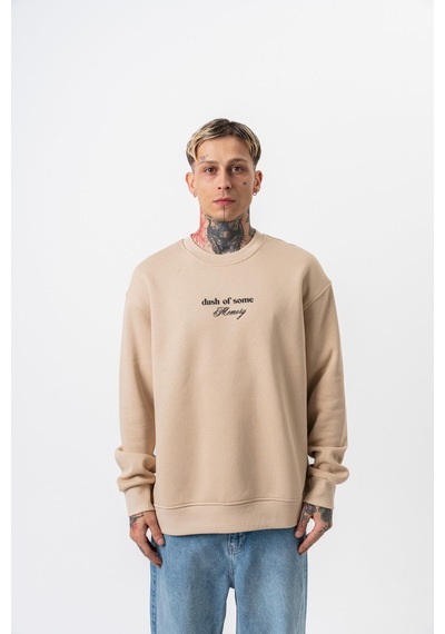 Respire Erkek Memory Baskılı Bisiklet Yaka Oversize Sweatshirt Bej