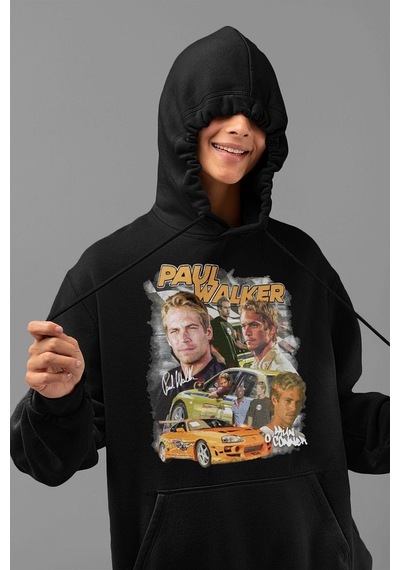 Sevbano Hızlı Ve Öfkeli Paul Walker Baskılı Unisex Oversize Film Hoodie Siyah