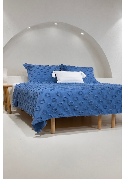 Koza Home Sitra Lacivert Çift Kişilik Püsküllü Yatak Örtüsü 230x250 2 Yastı Lacivert