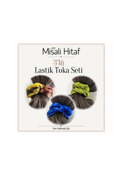 3'lü Lastik Toka Seti Kadın Saç Tokası Saç Lastiği Turuncu - Yeşil - Lacivert