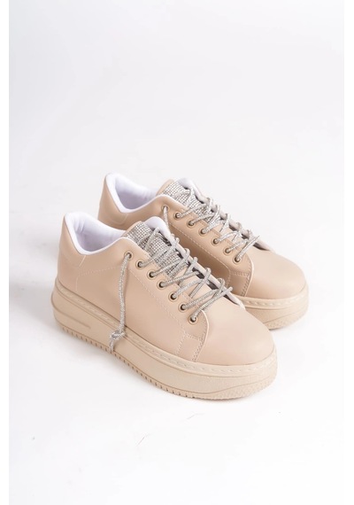 Mevese Luna Sim Detaylı Bağcıklı Kadın Günlük Sneaker Ayakkabı - Ten