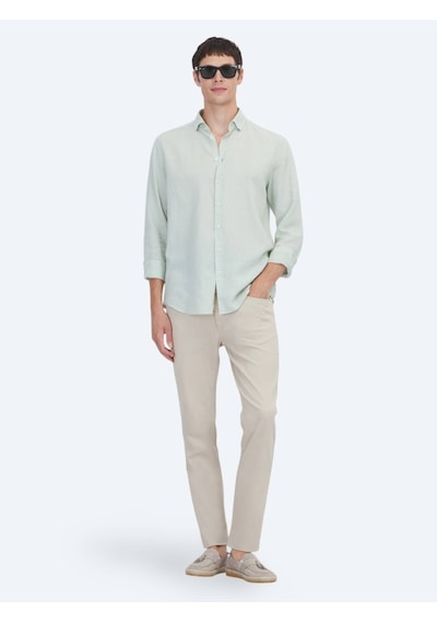 Kip Mint Düz Regular Fit Uzun Dokuma Casual Pamuk Karışımlı Gömlek