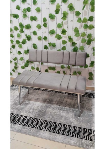 Özcan Metal Krom Metal Ayaklı Metal Kasalı Sırtlı Mutfak Salon Antre Yatak Odası Balkon Puf Bank Oturak Gri
